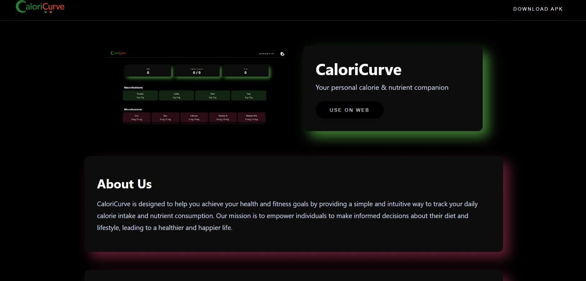 CaloriCurve - Nutrition Tracking Web App by Abid Khan using HTML, CSS, JS, Firebase